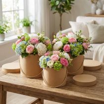 Artículo Caja de regalo caja de flores redonda beige Ø12.5/14.5/16.5cm juego de 3