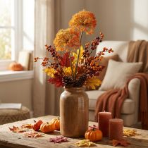 Artículo Deco rama rama artificial decoración otoño 2 inflorescencias naranja 82cm