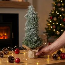 Artículo Mini árbol de Navidad cubierto de nieve artificial en un saco H41cm