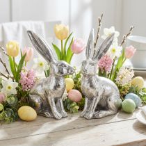 Artículo Conejito de Pascua Sentado Conejo Plateado Figura Decorativa Pascua 13cm 2uds