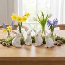 Artículo Conejito de Pascua de cerámica, decoración de Pascua, conejo de Pascua blanco y dorado, 7,5 cm de alto, 4 unidades