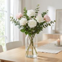 Artículo Rosa blanca Rosa falsa sobre tallo Flor de seda Rosa artificial L72cm Ø13cm