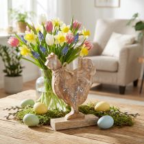 Artículo Pollo de madera, decoración de primavera, figura de Pascua natural, blanqueada Al. 26 cm