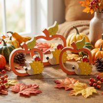 Artículo Figura decorativa otoño, manzana con erizo, decoración de madera 16,5×15cm 3uds