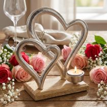 Artículo Portavelas corazón metal decoración mesa decoración madera 22cm