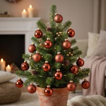 Artículo Mini bolas navideñas vidrio rojo óxido mate/brillante Ø2cm 44ud