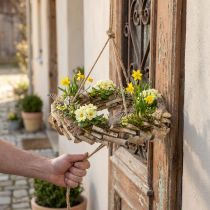 Artículo Corona de madera para colgar con gancho de abedul Ø35cm - Decoración natural para primavera, macramé, flores y hierbas