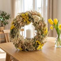 Artículo Corona de flores secas, decoración natural para mesa, salón y pasillo, 25 cm.