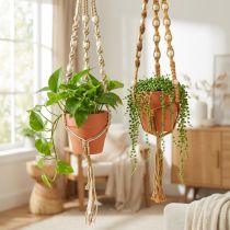 Artículo Maceta colgante de macramé maceta colgante de arcilla Ø12,5cm H75cm 2ud