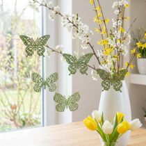 Artículo Percha decorativa mariposa purpurina verde 8cm 12uds