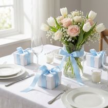 Artículo Cinta decorativa para regalo, cinta azul claro, orillo azul, 25 mm, 3 m, 10 unidades