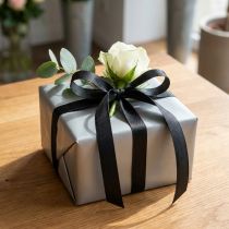 Artículo Cinta decorativa de regalo, cinta negra con orillo, 15 mm, 3 m, 10 unidades