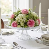 Artículo Plato de cristal con pie Cuenco de cristal plano con estampado transparente Ø25cm