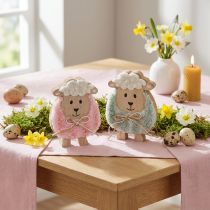 Artículo Decoración de oveja de madera, linda figura decorativa para primavera y Pascua, decoración de mesa, 11 cm, 6 piezas