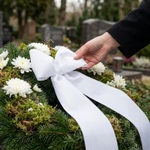 Artículo Cinta de corona blanca, 200 mm de ancho, rollo de 25 m, cinta de luto, cinta de lazo, cinta decorativa para floristería funeraria y ocasiones especiales.