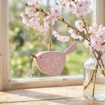 Artículo Pájaro decorativo decoración primaveral decoración colgante madera rosa 15×8,5cm