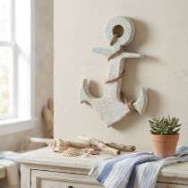 Artículo Ancla Deco Madera Marine Deco Blanco Azul 42cmx25cmx3.5cm