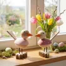 Artículo Figura decorativa de pájaro de madera decoración de ventana rosa primavera H15cm 2pcs