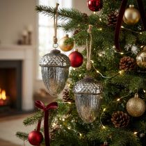 Artículo Colgante navideño de cristal de bellota con decoración de árbol de Navidad vintage H14cm Ø10cm 2pcs
