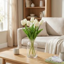 Artículo Tulipanes artificiales blanco crema tacto real 38cm 7 uds