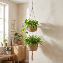 Artículo Cesta colgante de flores hecha de hierba marina, para colgar con cuerda, 130 cm de alto.
