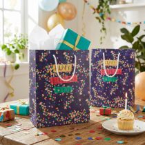 Artículo Bolsa de regalo de cumpleaños con papel "Feliz Cumpleaños" 18×10×23cm 2 unidades