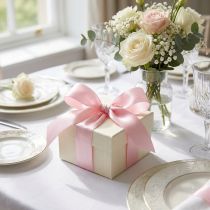 Artículo Cinta decorativa de regalo, cinta rosa con orillo, 15 mm, 3 m, 10 unidades