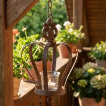 Artículo Corona de metal para colgar con gancho marrón oxidado Ø11cm H17cm