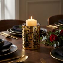 Artículo Portavelas de cristal con estampado de leopardo para decoración de mesa, 12 cm