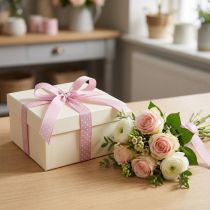Artículo Cinta de regalo cinta decorativa rosa con lunares 15mm 20m