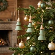 Artículo Adornos para árbol de Navidad, abeto para colgar, verde navideño/natural, 10 cm de alto y 24 cm de largo, 4 unidades.