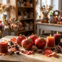 Artículo Manzanas de cerámica decorativas para mesa, otoño, rojo, verde, H7,5 cm, 4 piezas