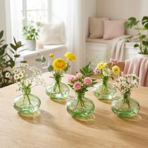 Artículo Jarrón de cristal bulboso verde mini jarrones de cristal Ø9cm H6cm 6 uds