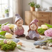 Artículo Pareja de gnomos de primavera (niño y niña) en morado y rosa, 10/14 cm de alto (2 unidades)