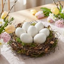 Artículo Huevos de Pascua Cerámica Decorativa Huevo con Ranuras Blanco Gris 5×6cm 6uds