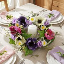 Artículo Corona de flores artificiales Anémonas Margaritas Morado Blanco Ø25cm
