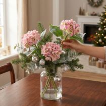 Artículo Hortensia rosa con nieve 33cm 4uds