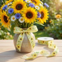 Artículo Cinta de regalo cinta de seda girasol amarillo 25mm 18m