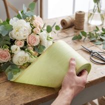 Artículo Cinta de moiré para coronas, verde claro con borde dorado, 175 mm x 25 m, decoración de alta calidad para floristería.