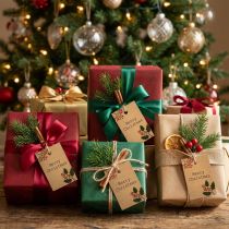 Artículo Etiquetas de regalo Feliz Navidad papel marrón natural 8,5×5,5cm 20 piezas
