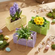 Artículo Bolsas de regalo tejidas con asas verde, amarillo, morado 20×10×10cm 6ud