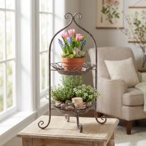 Artículo Etagere de metal 2 niveles marrón blanco Ø25,5cm 63,5cm