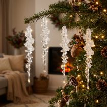 Artículo Adornos navideños de carámbanos con purpurina, decoración invernal, 17,5 cm, 4 unidades