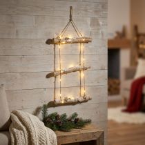 Artículo Decoración navideña de pared con cadena de luces micro LED, pequeños copos de nieve de madera y ramas cubiertas de nieve Al. 150 cm