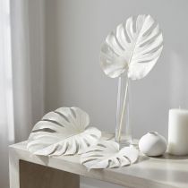 Artículo Hojas de monstera blanqueadas, decorativas para ventanas, 40 cm de alto, 5 unidades