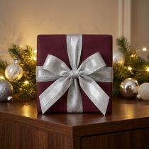 Artículo Cinta decorativa plateada con purpurina cinta de regalo con rayas 25mm 20m