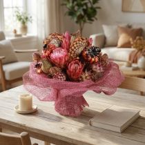 Artículo Mezcla de flores secas: Protea rosa, alcachofa, amapola, decoración natural, 38 cm, 580 g