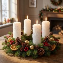 Artículo Juego de 4 velas de Adviento - Velas de pilar blancas con efecto bola de nieve y estampado de escarcha, decoración navideña 150/60 mm