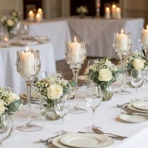 Artículo Portavelas de cristal con forma de flor para decoración elegante de mesas, eventos y bodas, 22cm