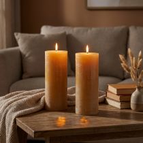 Artículo Juego de velas de pilar XXL, color miel, crea un ambiente acogedor, 85 x 200 mm, 100 h de duración, paquete de 2
